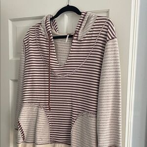 Free People Striped Hoodie in Brown and Cream